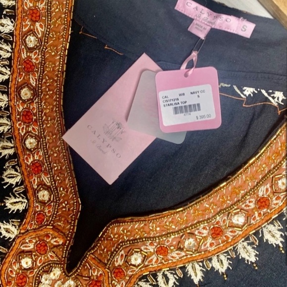 Calypso St. Barth Embellished Starlisa Linen Tunic. - Picture 5 of 8